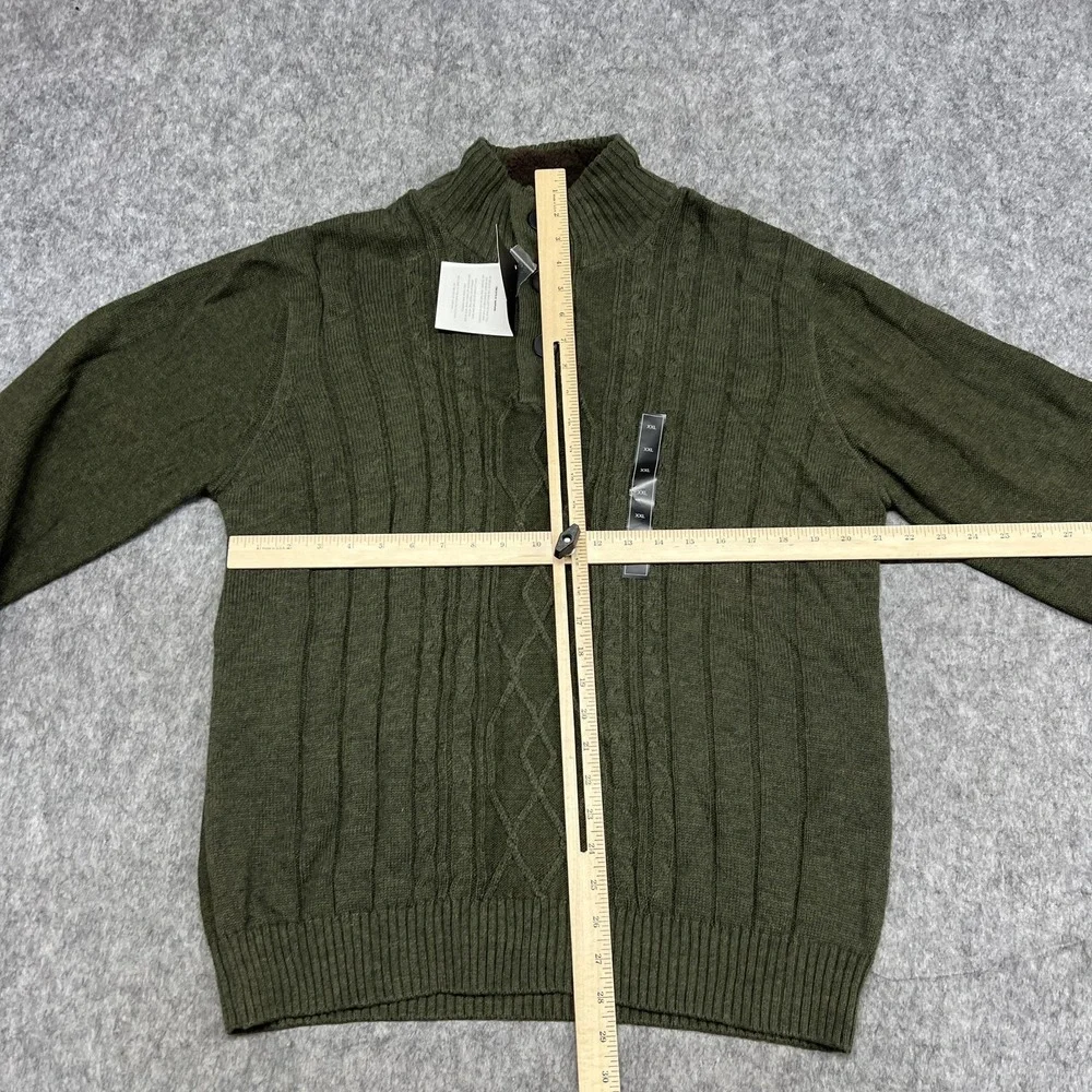 Tricots St Raphael Sweater Mens 2XL Green Cable Knit‎ Mock Neck Button Pullover